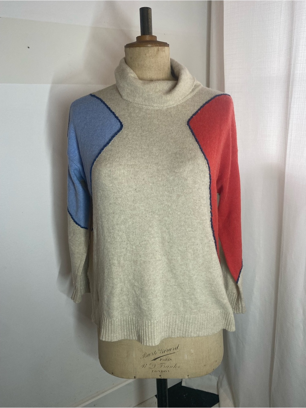 Zaket & Plover Size S Merino Wool Blend Colour Block Turtleneck Sweater
